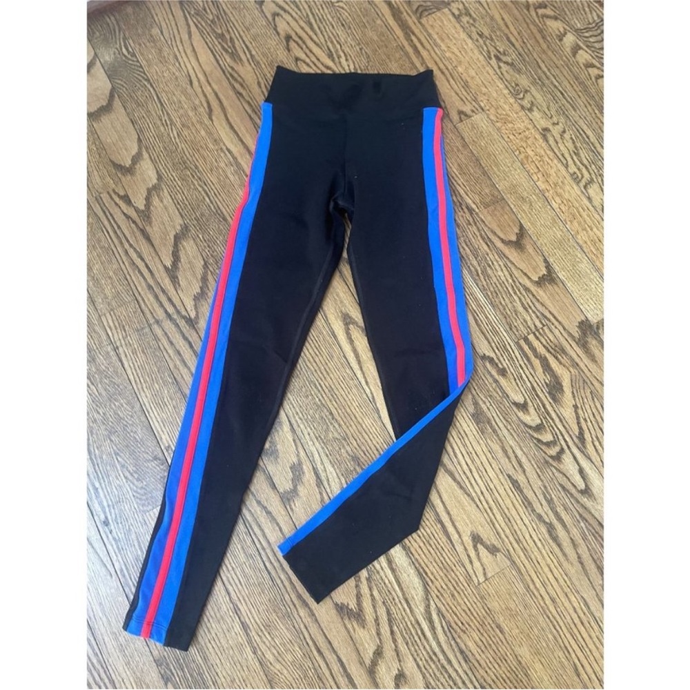925Fit black leggings with red and blue stripe! EUC